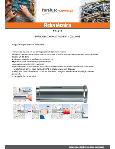 Bucha de golpe Fischer EAII M10X40 Aço zinco branco