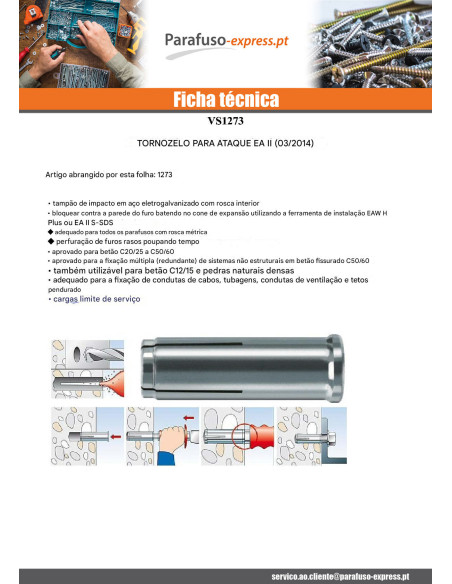 Bucha de golpe Fischer EAII M10X40 Aço zinco branco