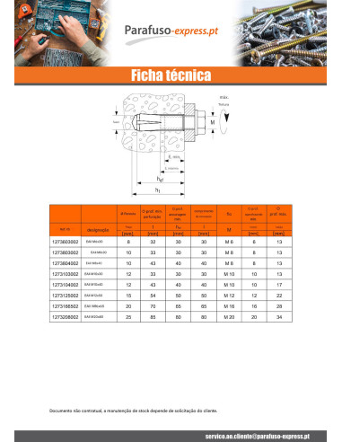 Bucha de golpe Fischer EAII M10X40 Aço zinco branco