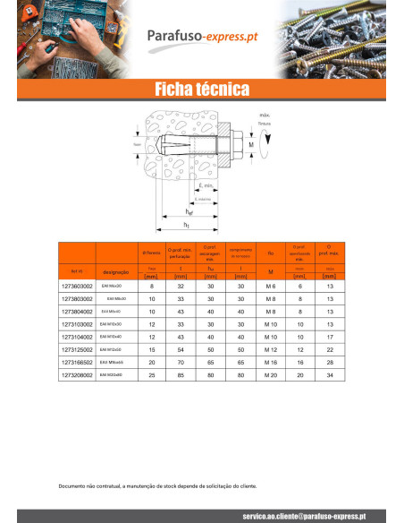 Bucha de golpe Fischer EAII M10X40 Aço zinco branco