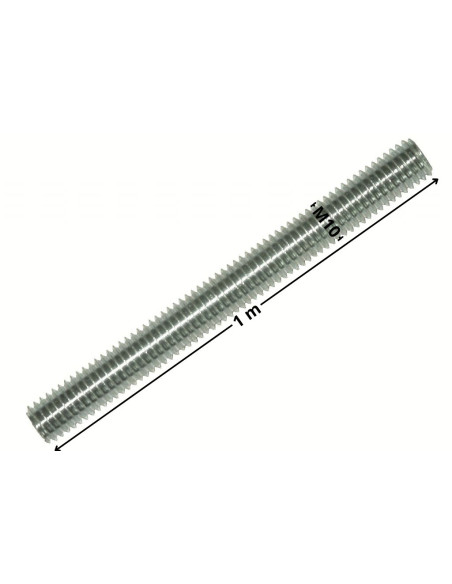 Perno roscado M10 comprimento 1 metro Classe 4.8 Aço zinco branco