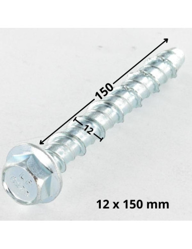 Parafuso de betão cabeça hexagonal flange com gola 14X150 pré-perfuração de 12X150 Aço zinco branco