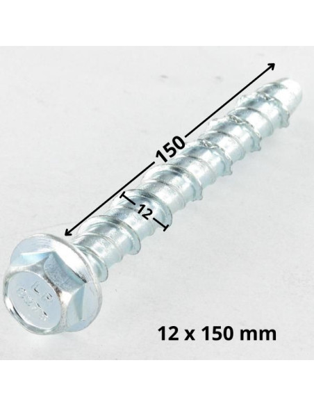 Parafuso de betão cabeça hexagonal flange com gola 14X150 pré-perfuração de 12X150 Aço zinco branco