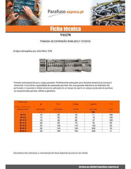 Bucha de expansão rawbolt M 24 S 4612 - Parafuso Express