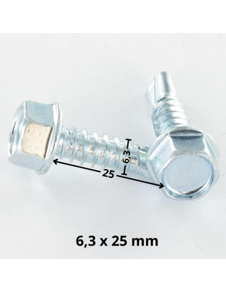 Autoperfurante cabeça hexagonal flange com gola liso 6,3X25 Aço zinco branco