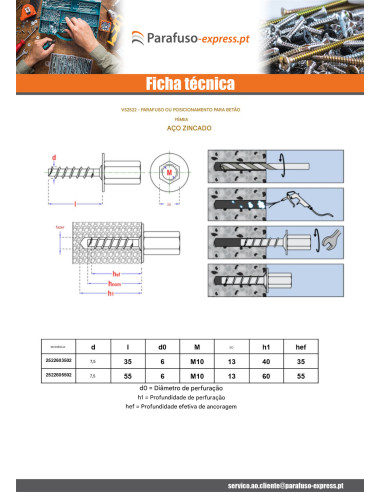 Parafuso de betão Fêmea Aço zinco branco 6X55 - Parafuso Express