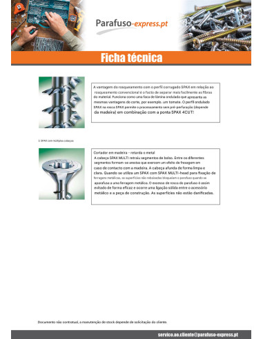 PARAFUSO Spax cabeça fresada TORX T30 6X50 roscado sobre 32 rosca parcial WIROX