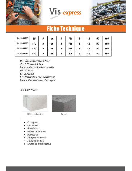 Parafuso de betão cabeça hexagonal Arruela estanque com junta de neopreno epdm 6,5X150 Blue Ruspert