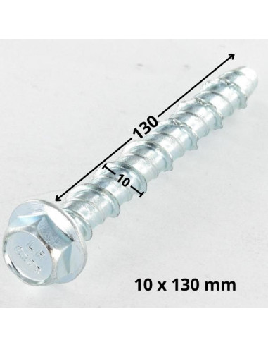 Parafuso de betão cabeça hexagonal flange com gola 12X130 pré-perfuração de 10X130 Aço zinco branco