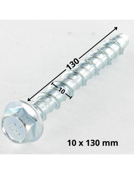 Parafuso de betão cabeça hexagonal flange com gola 12X130 pré-perfuração de 10X130 Aço zinco branco