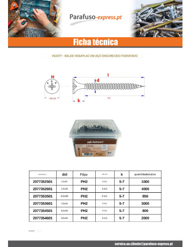 Balde de 800 Parafusos para placas de gesso Phillips 2 3,5 x 45 Aço fosfatizado