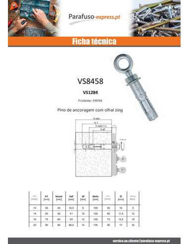 Bucha Fixações com Pitão M10 16X60 Aço zinco branco