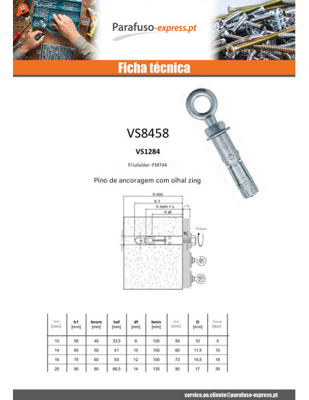 Bucha Fixações com Pitão M10 16X60 Aço zinco branco