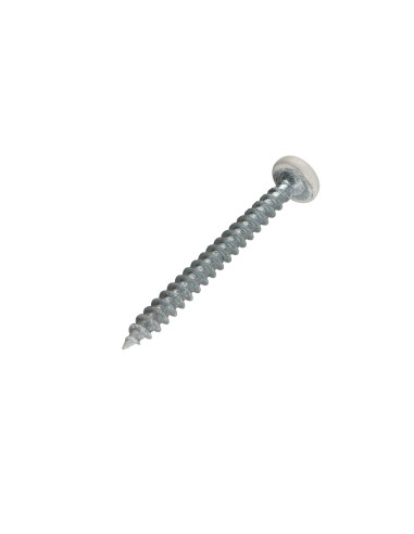Parafuso de madeira aglomerado cabeça redonda Pozi PZ6 5X50 Aço zinco branco lacado a branco RAL9010 branco puro