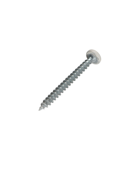Parafuso de madeira aglomerado cabeça redonda Pozi PZ6 5X50 Aço zinco branco lacado a branco RAL9010 branco puro