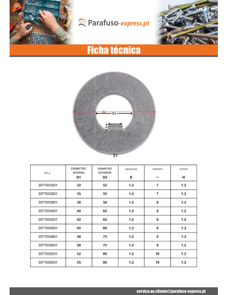 Arruela de bloqueio com saliência interna 40X62X1,2 Tipo F 8 Aço bruto