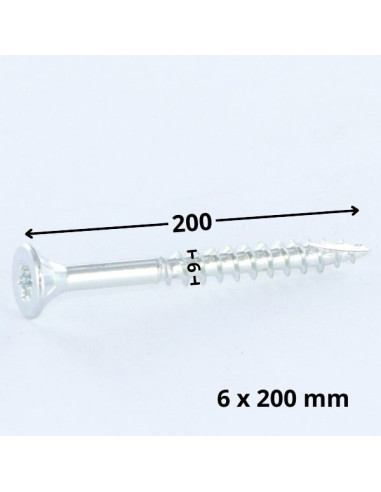 Parafusos de madeira e aglomerado TEKOR cabeça fresada dentado 6X200 roscado sobre 70 TORX T30 Aço zinco branco cut