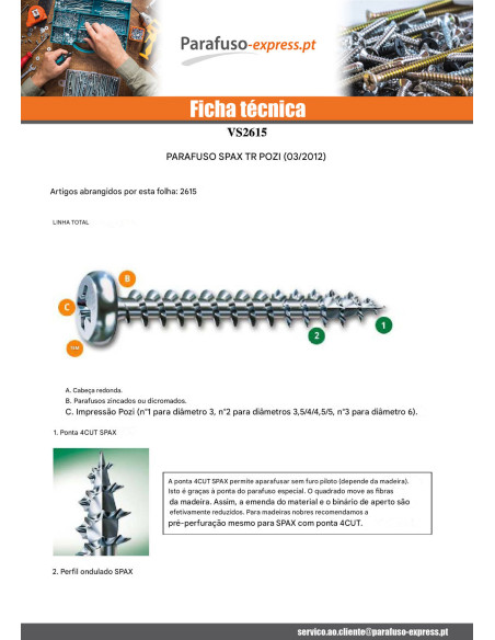 PARAFUSO Spax cabeça redonda Pozi PZ6 5X16 WIROX