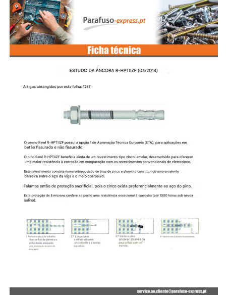 Bucha metálica Fixações R-HPTIIZF M8X100 Laminado zincado RAWLPLUG