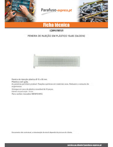 PENEIRA INJEÇÃO plástico RAWLPLUG 16X85 - Parafuso Express