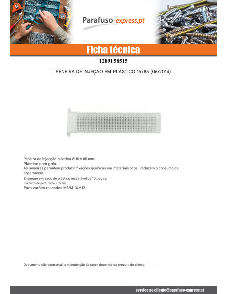 PENEIRA INJEÇÃO plástico RAWLPLUG 16X85 - Parafuso Express