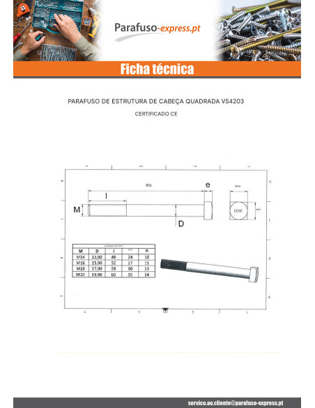 Parafuso (vendido com porca) estrutura M16X160 cabeça quadrada 27X27X11 Aço zinco branco