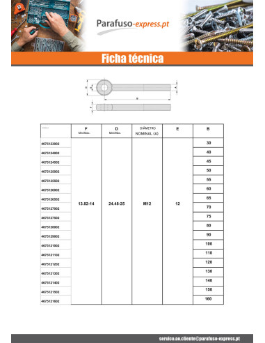 Parafuso de metais con olho M16X100 roscado sobre 38 Aço zinco branco