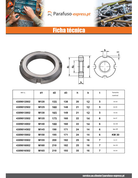 Porca com fenda KM Aço zinco branco M85 passo de rosca de 200