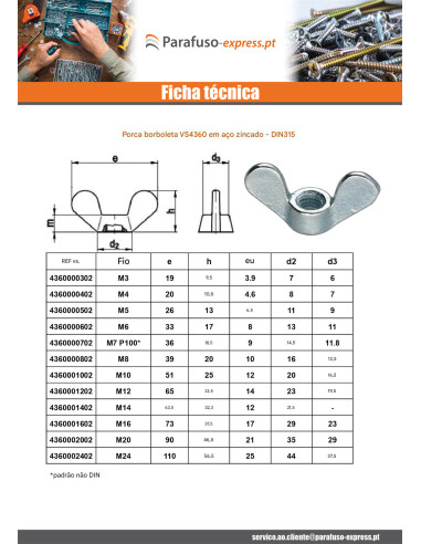 Porca borboleta M10 Aço zinco branco - Parafuso Express
