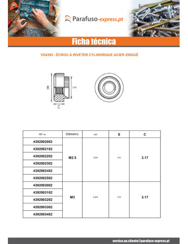 Porca tipo Kalei cilíndrica M4 espessura de chapa 3MM Aço zinco branco