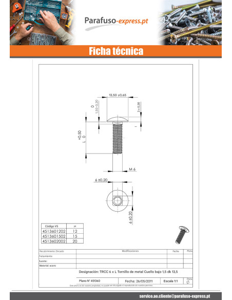 Parafuso cabeça redonda gola quadrada M6X30 gola baixa 1,5 diâmetro da cabeça 13,5 Aço zinco branco