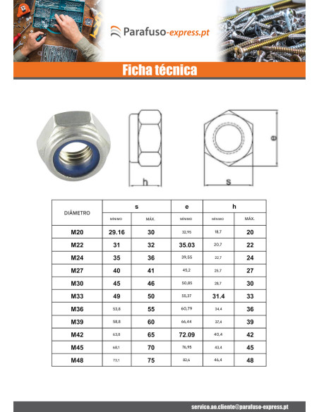 Porca autoblocante M22 Aço zinco branco - Parafuso Express