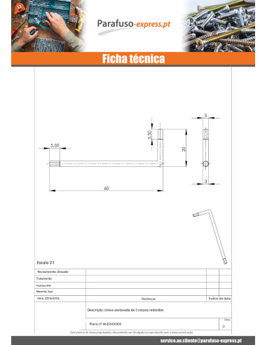 Chave allen hexagonal de 3 CORPO REDONDO Aço zinco branco