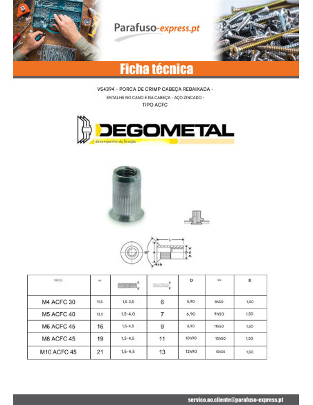 Porca rebite dentado cabeça fresada M6X16 ACFC 45 Aço zinco branco