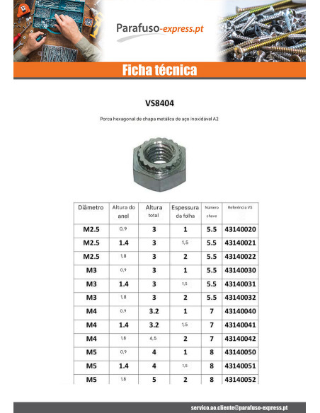 Porca sextavada para chapa Aço zinco branco M6 espessura de chapa 1,5