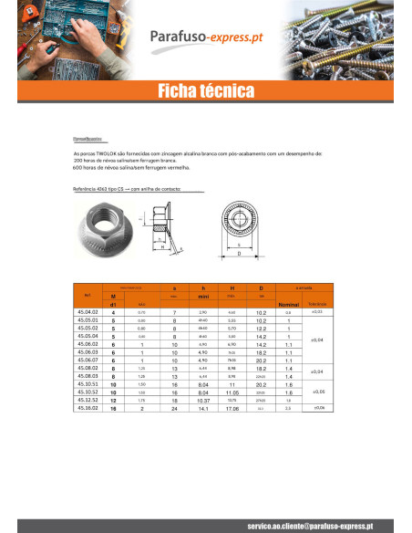 Porca Twolok cs (com arruela de contacto estriada) M8 Rondela M8X18,2X8,98 Aço zinco branco
