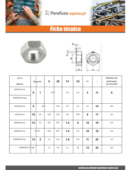Porca sextavada de soldar M6 Aço zinco branco - Parafuso Express
