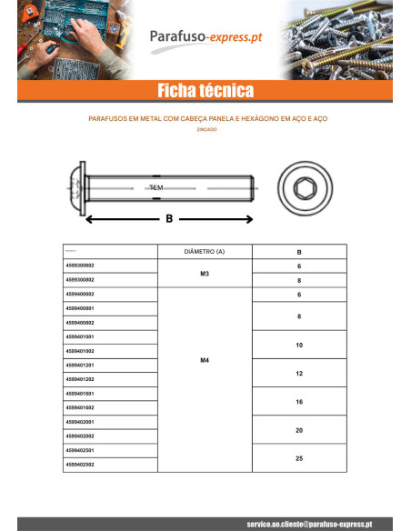 Parafuso de metais Parafuso de Cabeça Oca Sextavada flange com gola M8X10 chave de 5 classe 10.9 Aço zinco branco