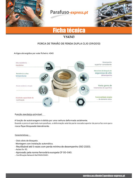 Porca autoblocante Dicromato DAH M16 passo de rosca de 200 classe 10