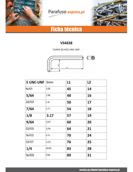Chave UNC/UNF Aço bruto 1/8 - Parafuso Express