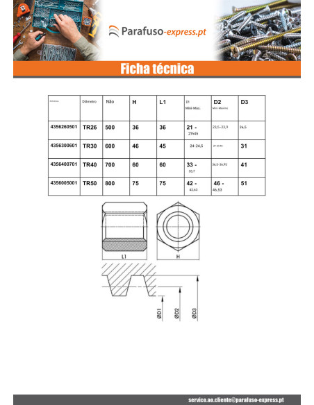 Porca sextavada SKM cabeça redonda 12X3 trapezoidal Direita Aço bruto