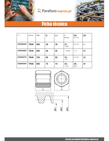 Porca sextavada SKM cabeça redonda 24X5 trapezoidal Direita Aço bruto