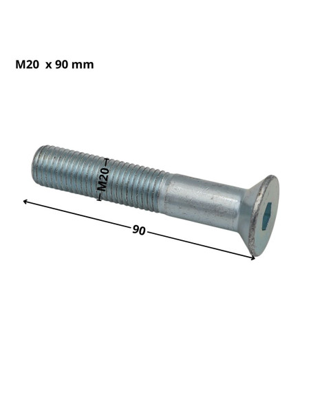 Parafuso de metais cabeça fresada hexagonal oca FHC chave de 12 M20X90 rosca total classe 10.9 Aço zinco branco