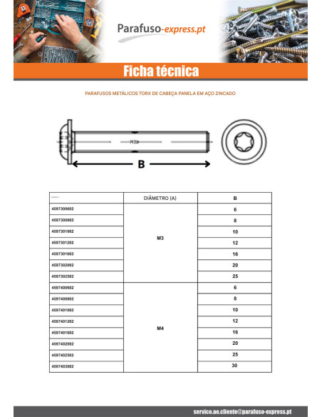 Parafuso de metais cabeça panela flange com gola TORX T40 M8X10 classe 10.9 Aço zinco branco