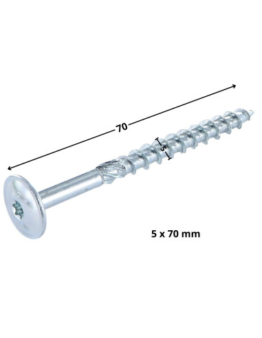 Parafuso de madeira aglomerado cabeça disco TORX T25 5X70 Aço zinco branco
