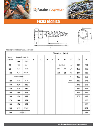 Parafusos Tirefond 16X180 forte resistência à corrosão Aço galvanizado a quente