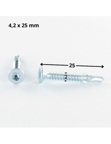 Autoperfurante cabeça fresada TORX T20 4,2 x 25 dentado com asas Aço zinco branco