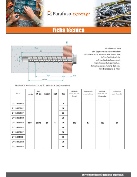 Parafuso de betão cabeça hexagonal flange com gola T13 8X140 Aço zinco branco