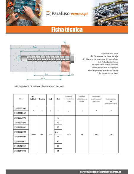 Parafuso de betão cabeça hexagonal flange com gola T13 8X80 Aço zinco branco