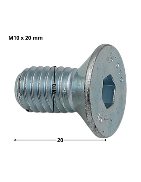 Parafuso de metais cabeça fresada hexagonal oca FHC chave de 6 M10X20 rosca total classe 10.9 Aço zinco branco
